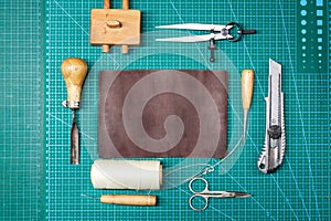 Top view of Leather work tools