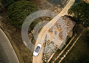 Top view of leaving the car from the old Spanish village