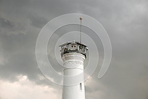 Top view of lighthouse on a cloudy day