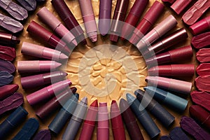 top view of lipsticks forming a circle pattern
