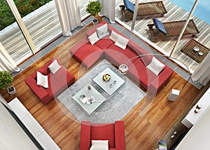 Top view of the living room near the swimming pool