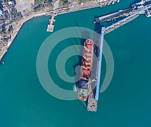 Top view of the loading ship in port.