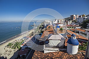 Top view of Los Muertos Beach Puerto Vallarta in Jalisco Mexico