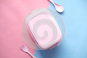 top view of a lunch box on color background