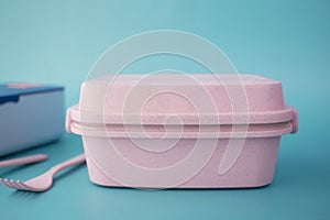 top view of a lunch box on color background