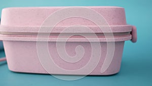 top view of a lunch box on color background