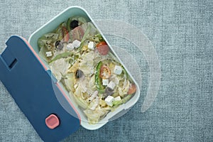 top view of a lunch box on color background