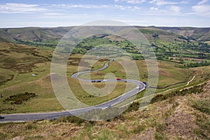 Top view of Mam Tor on a winding road in the Peak District-UK