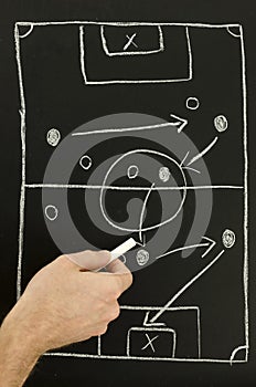 Top view of a man drawing a football game strategy