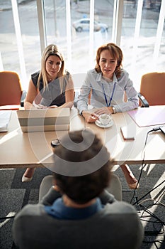 Top view of man at job interview