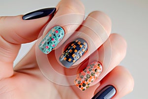 top view of a manicure in progress with nail art kit