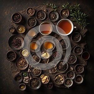 Top view of many different types of tea