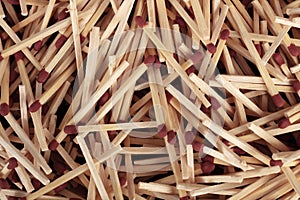 Top view many red unused matchsticks