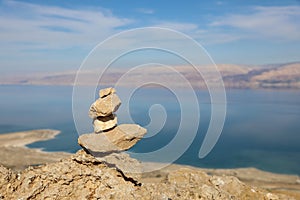 Top view from Masada fortress to the Judean desert and the Dead Sea