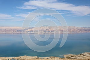 Top view from Masada fortress to the Judean desert and the Dead Sea