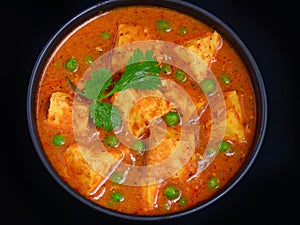 Top view- matar paneer or peas cottage cheese curry photo