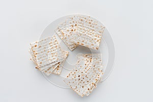 top view of matza on white table Pesah