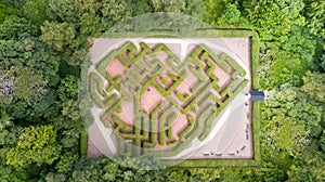 Top view on maze in forest, Carnfunnock Country Park, Ballygalley, Northern Ireland