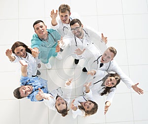 Top view. medical team standing in a circle