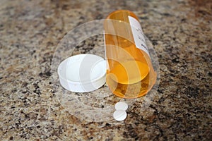 Top view of medicine Pills and tablets with orange pill bottles for healthcare. medical help concept.