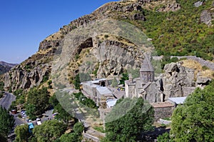 The top view on the medieval Geghard monastery complex