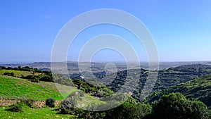 top view of Menorca, Spain. Panorama and green landscape