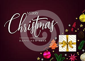 Top View Merry Christmas and Happy New Year Typography Message