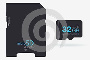 Top View Micro SD to SD Memory Card Adapter. Memory Chip Isolate