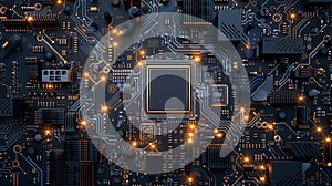top view microchip and circuit circuit generative ai