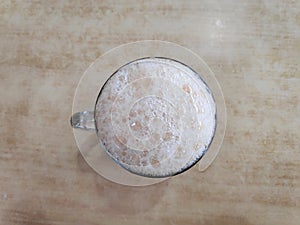 Top view of milk tea or Teh Tarik in Malaysia