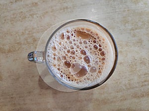 Top view of milk tea or Teh Tarik in Malaysia