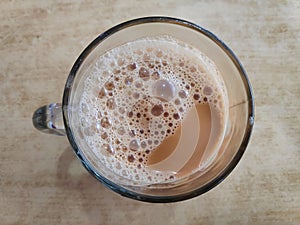 Top view of milk tea or Teh Tarik in Malaysia