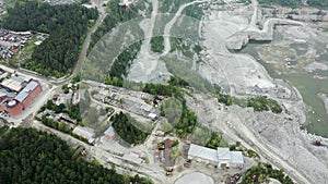 Top view of mining installation working on granitte quarry.