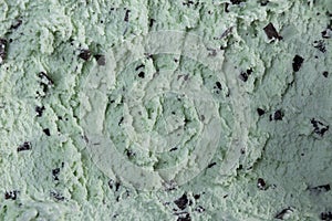 Top view of mint flavour ice cream with chocolate flakes