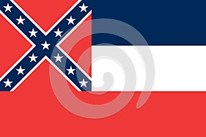 Top view of Mississippi 1894 1996 , USA flag, no flagpole. Plane design layout. Flag background