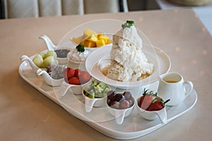 Top view,Mixed Fruit Ice Cream Bingsu Korean Dessert