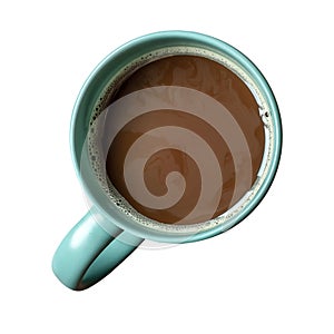 Top view mocha coffee in green cup isolated on white background with clipping path