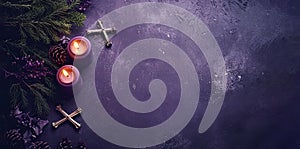 Top View Mockup Blurred Background Ash Wednesday Holiday, Greeting Postal Card. The first