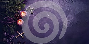 Top View Mockup Blurred Background Ash Wednesday Holiday, Greeting Postal Card. The first photo