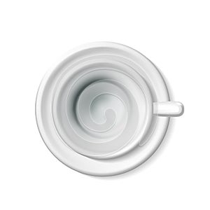 Top view mockup of a realistic blank empty white cup for coffee, tea. Tea set 3d illustration of a mug on a saucer detailed, a