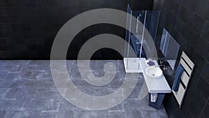 Top view modern bathroom interior with copy space