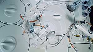 Top view of a modern biochemical analyzer during testing