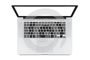 Top view of modern laptop with English keyboard