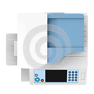 Top view of modern office multifunction printer isolated