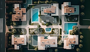 Top view of a modern residential area. 3D Rendering.