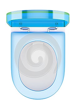 Top view of modern toilet bowl with blue cover isolated on white