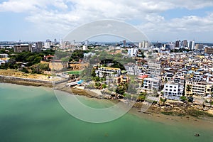 Top view of Mombasa Kenya. city view from above to Mombasa embankment with Fort Jesus.