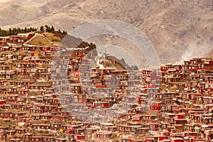 Top view monastery at Larung gar Buddhist Academy, Sichuan, China