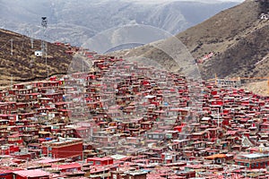 Top view monastery at Larung gar Buddhist Academy, Sichuan, China