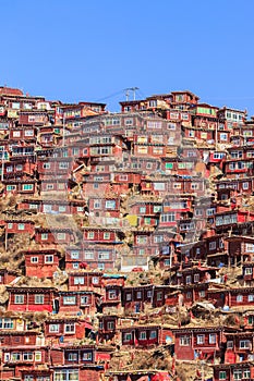 Top view monastery at Larung gar Buddhist Academy, Sichuan, China